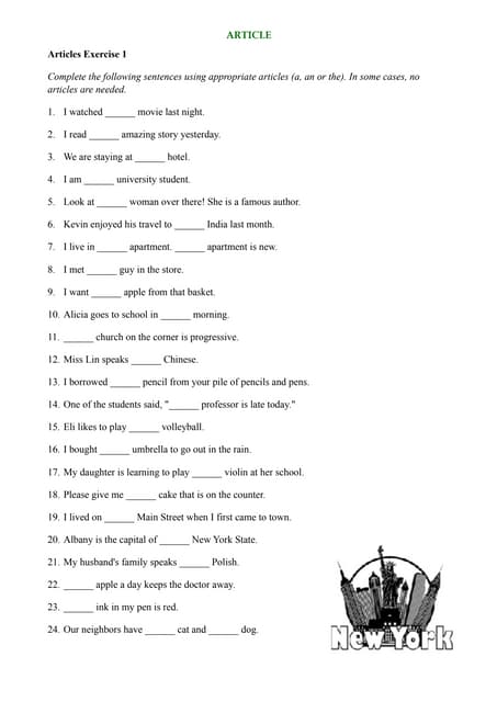 Article Exercises Article Exercises