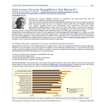 Article - get your green suppliers on board - FMANZ Summit - JUNE 2015