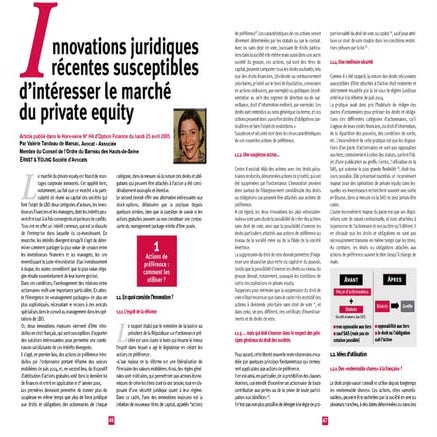 Innovations juridiques récentes suceptibles d'intéresser le marché du private equity 