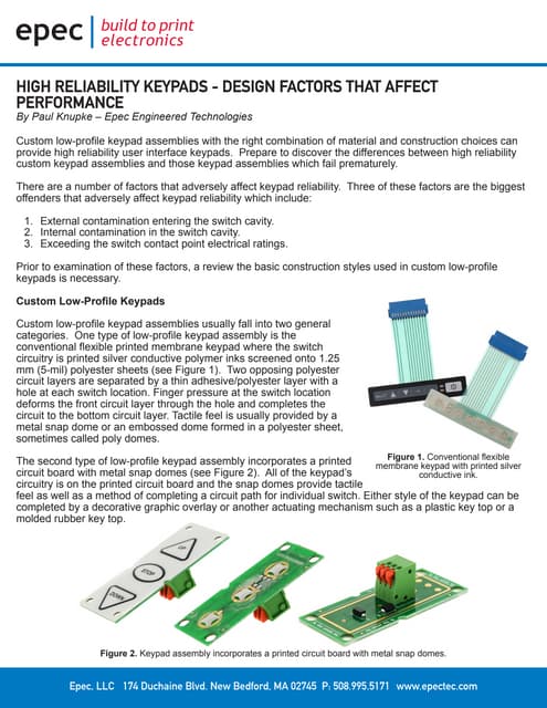 High Reliability Keypads - Design Factors That Affect Performance
