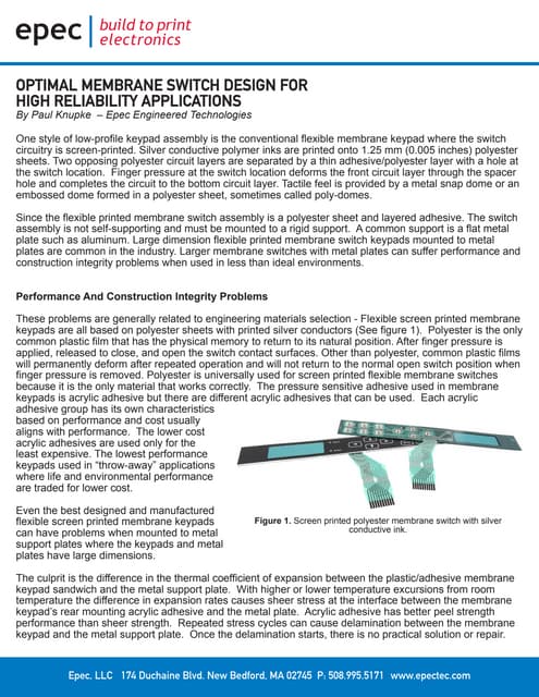 Optimal Membrane Switch Design For High Reliability Applications