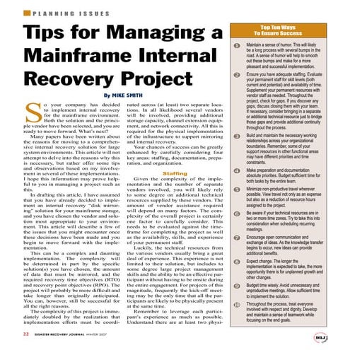 Tips for Managing a Mainframe Internal Recovery Project