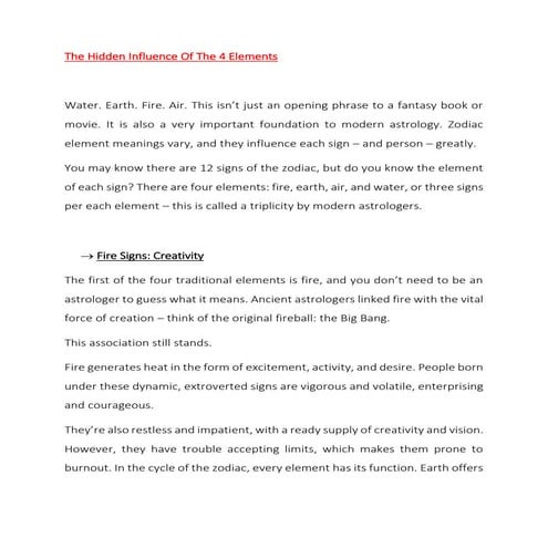 The Hidden Influence Of The 4 Elements
