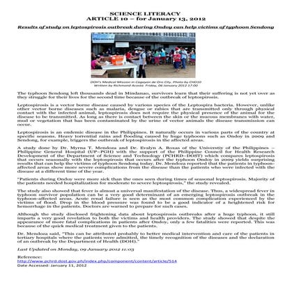Science Literacy Article 12 for Feb 3, 2012 | DOC