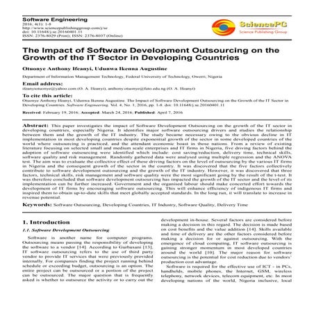 Impact of Software Development Outcoursing on Growth of the IC Sector in Deve...