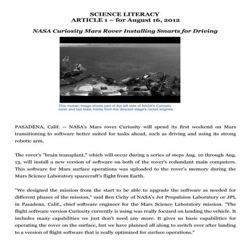 Science Literacy Article 1 for August 16, 2012