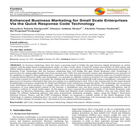 Ehanced Business Marketing For Small Scale Enterprises Via the Quick Response...