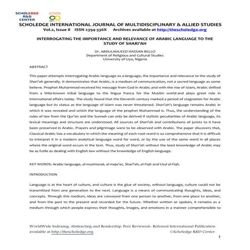 INTERROGATING THE IMPORTANCE AND RELEVANCE OF ARABIC LANGUAGE TO THE ...