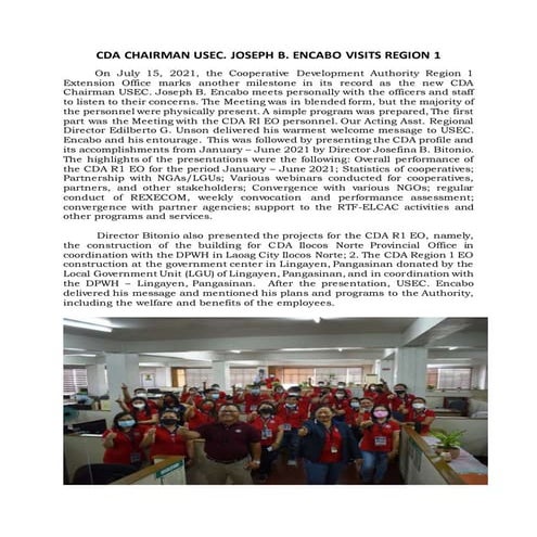 CDA Chairman  USEC Encabo Visits Region 1