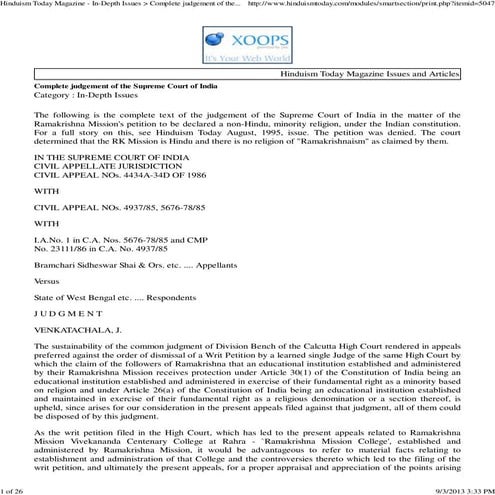Article 30 judgement ramakrishna mission | PDF