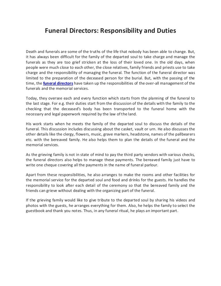 Funeral Directors Responsibility and Duties