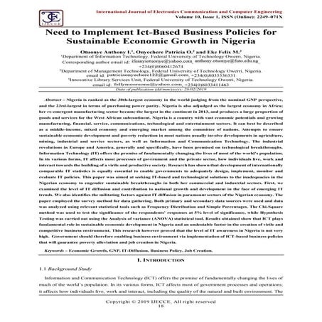 Need to Implement ICT-based Business Policies for Sustainable Economic Growth...