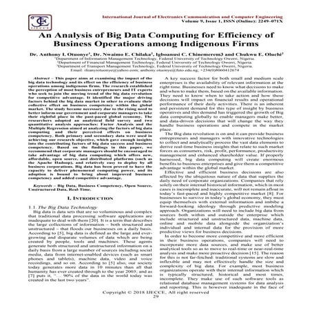 An Analysis of Big Data Computing for Efficiency of Business Operations Among...