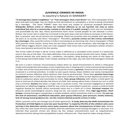 JUVENILE CRIMES IN INDIA :  Is country’s future in DANGER?