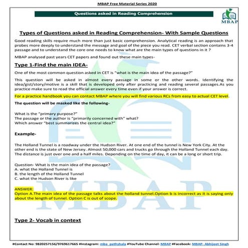 Types of Questions asked in Reading Comprehension- With Sample ...