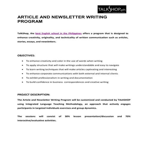 Article and newsletter writing progra1