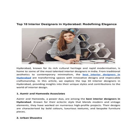 Top 10 Interior Designers in Hyderabad: Redefining Elegance | PDF