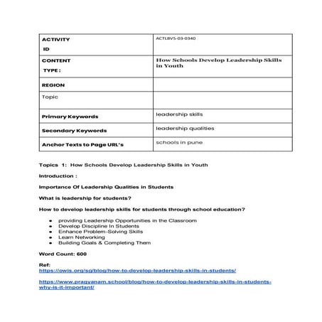How Schools Develop Leadership Skills in Youth? | PDF