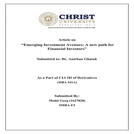 “Emerging Investment Avenues: A new path for Financial Investors”