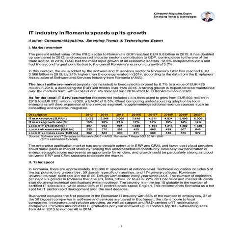 The analyis of IT industry in Romania
