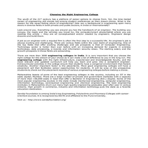 Choosing the Right Engineering College