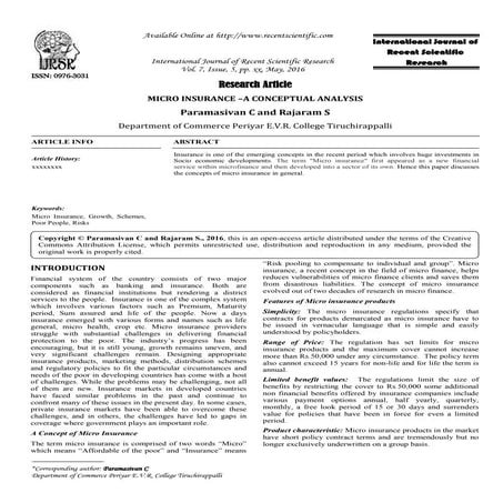 MICRO INSURANCE –A CONCEPTUAL ANALYSIS