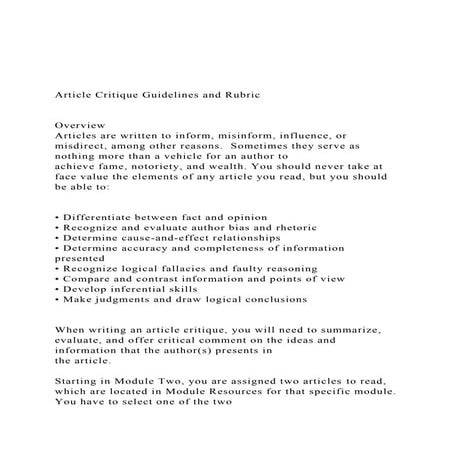 Article Critique Guidelines and Rubric   Overview Ar.docx