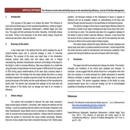 Article Critique on Operation Management Study