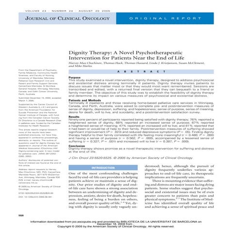 Dignity Therapy for Individuals with Severe Mental Illness: A Holistic ...