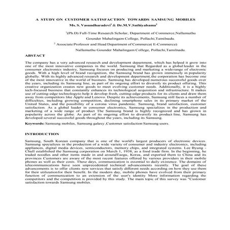 A STUDY ON CUSTOMER SATISFACTION TOWARDS SAMSUNG MOBILES