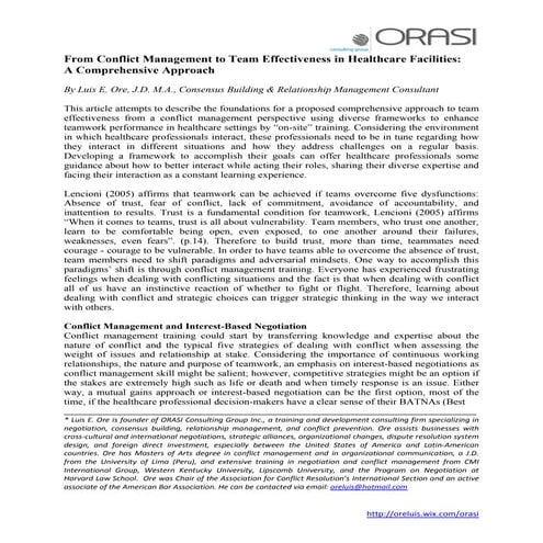 Article From Conflict Management to Healthcare Teams Effectiveness 2017