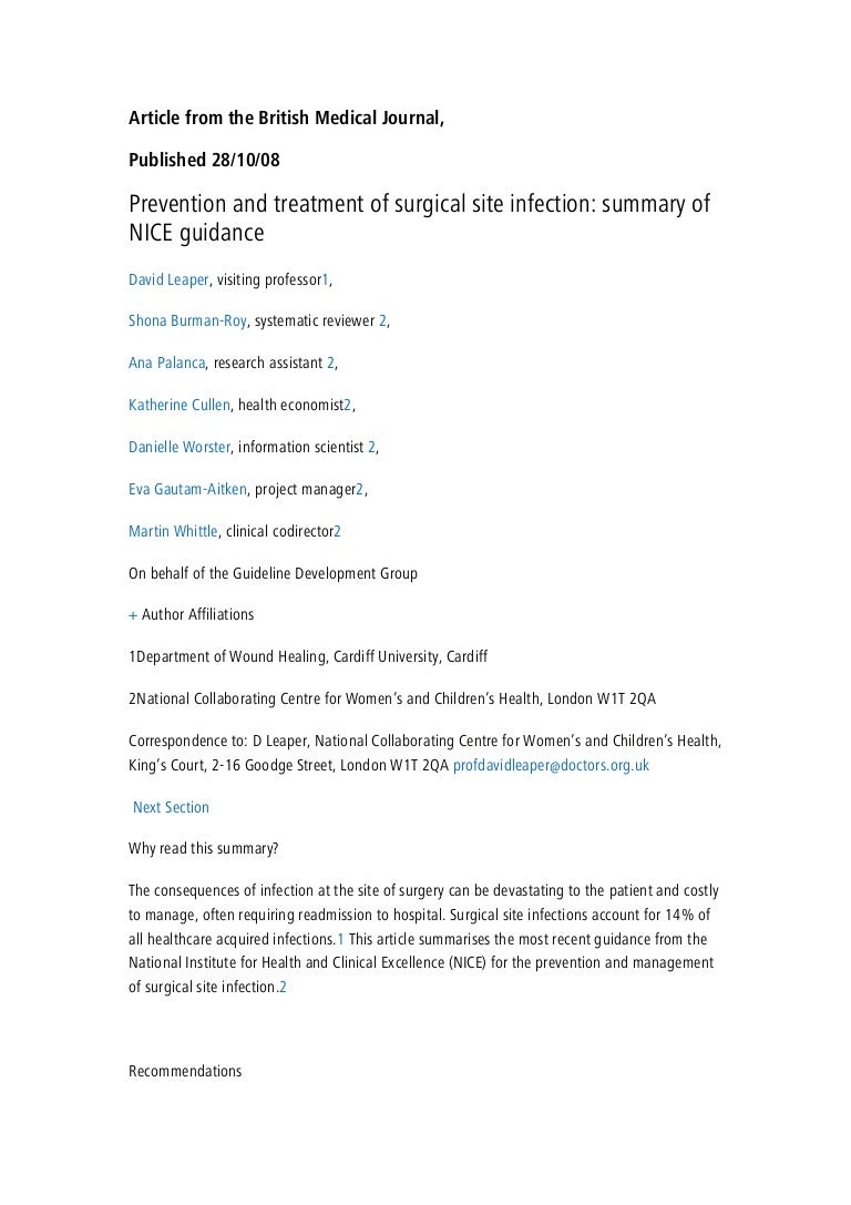 Article from the british medical journal summary of nice ssi guidelin…