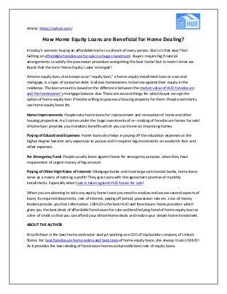 How Home Equity Loans are Beneficial for Home Dealing?