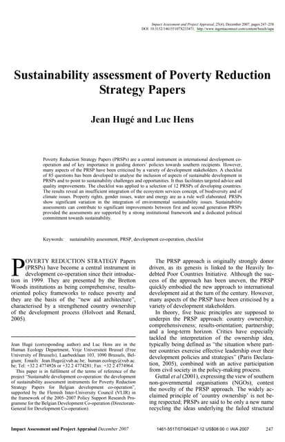 Sustainability Assessment of Poverty Reduction Strategy Papers