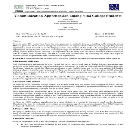 Communication Apprehension among Nilai College Students Article masters