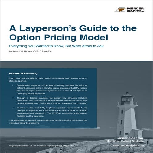 Mercer Capital | A Layperson's Guide to the Option Pricing Model