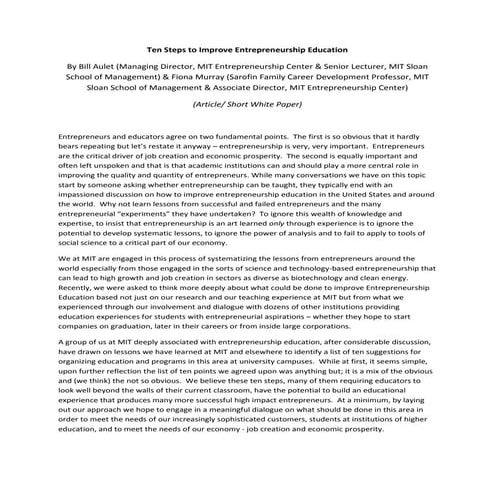 Article on 10 steps to improve entrepreneurship education