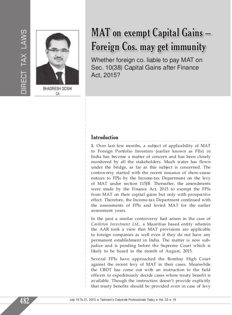 Issue of MAT to Foreign Companies still unresolved?