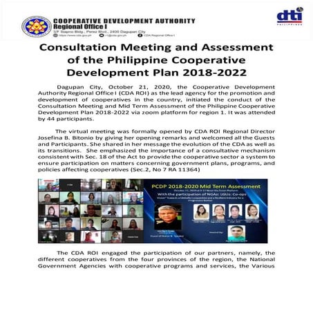Article on the Mid Term Assessment of the Philippine Cooperative Development Plan for the Ilocos Region