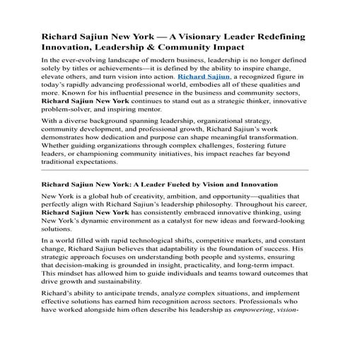 Richard Sajiun New York — A Visionary Leader Redefining Innovation ...