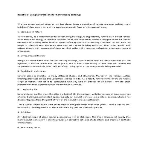 Benefits of using Natural Stone for Constructing Buildings