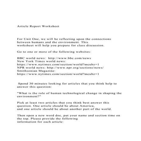 Article Report Worksheet   For Unit One, we will be re.docx