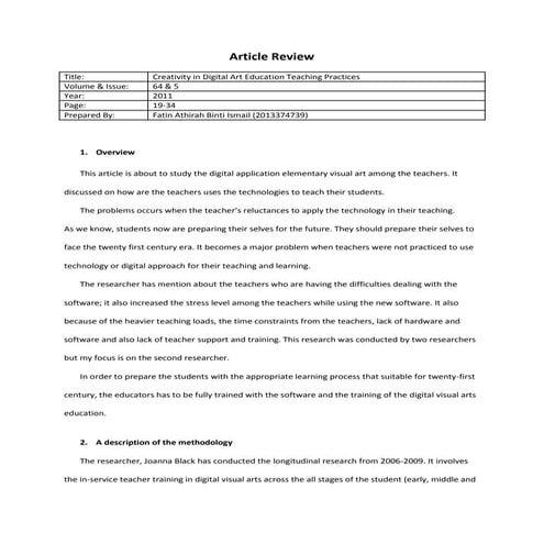 Article review-Creativity in Digital Art Education Teaching Practices