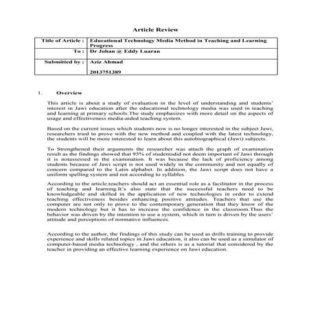 Article review dr johan  1st assignment