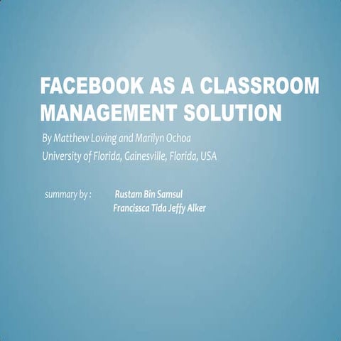 Article review facebook as classroom managemet tool