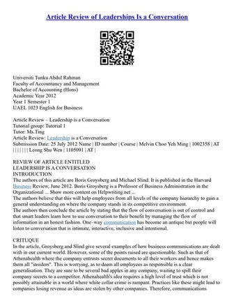 Article Review Of Leaderships Is A Conversation