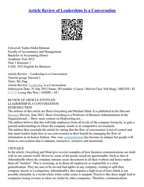 Article Review Of Leaderships Is A Conversation