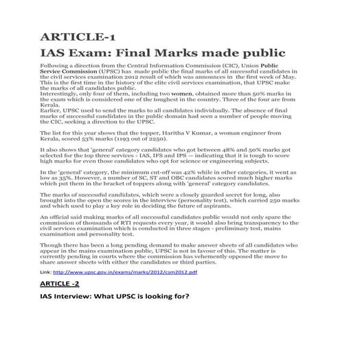 IAS Exam: Final Marks made public 