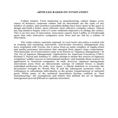 Articles based on innovation