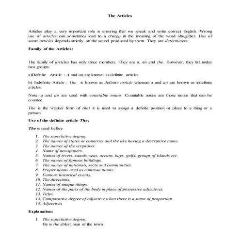 Grammar- Articles A, An and The